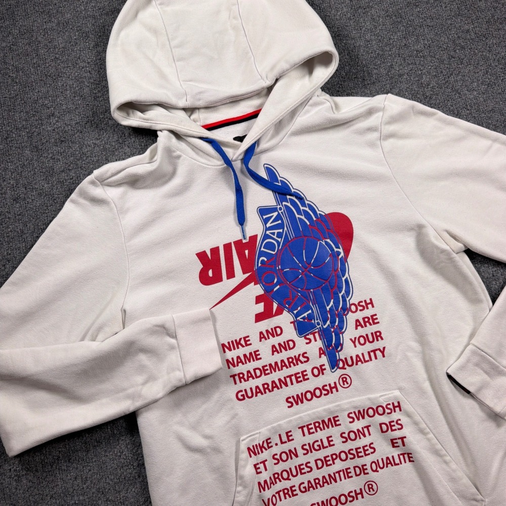 Nike Jordan Hoodie Men Medium White Graphic Pullover Air Wings Swoosh Jumpman